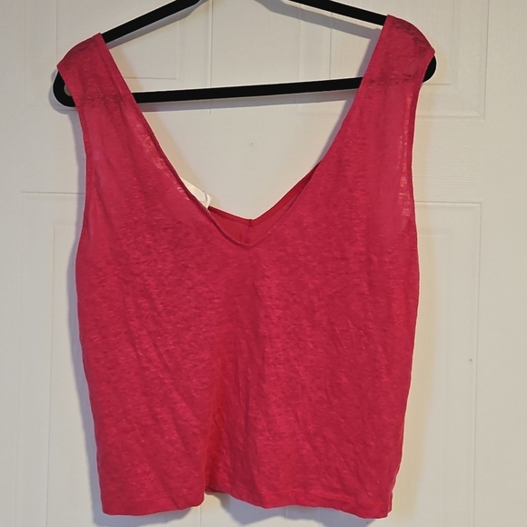 H&M 100% Linen Sleeveless Shirt Hot Pink New With Tags Womens Medium Oversize - Picture 5 of 5